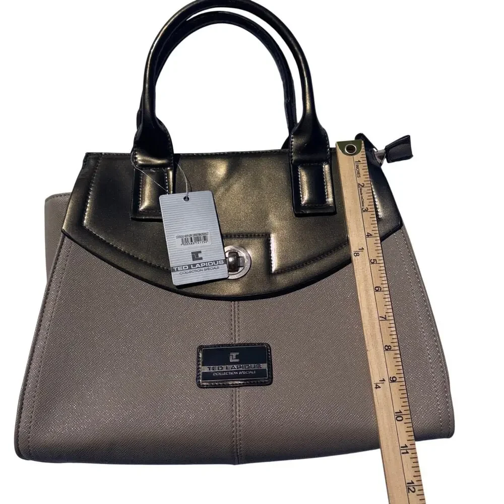 NWT Ted Lapidus Collection‎ Speciale Satchel Handbag Taupe & Metallic Bronze